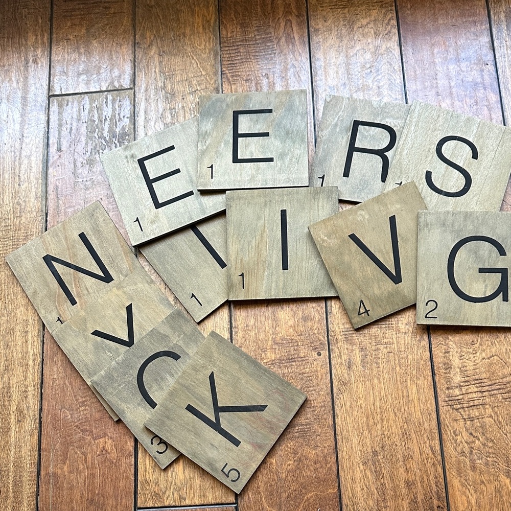 12 Black and Brown distressed Letter Tiles Decor